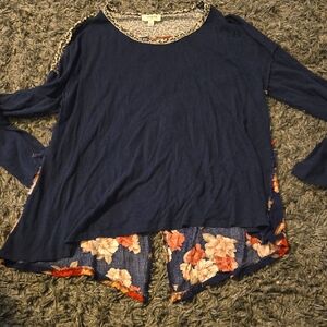 Umgee Navy Floral Long Sleeve Top
